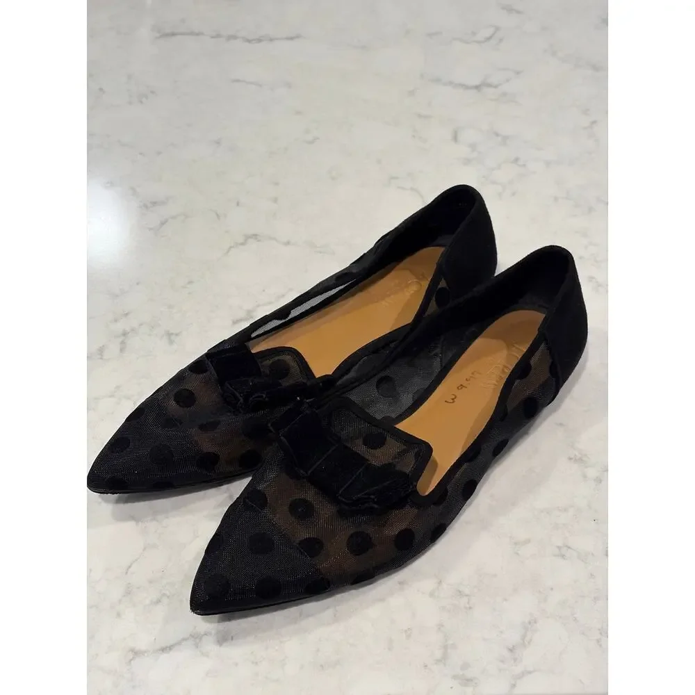 J. Crew Women’s Polka Dot Mesh Bow Pointed-Toe Slip On Flats Party Size 7 Black